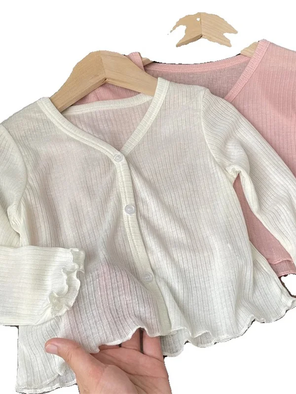 

2025 Summer New Women's Knitted Light Jaet Thin Air Conditioning Outerwear Baby Girl's Sunscreen Top Faionable Long Sv...