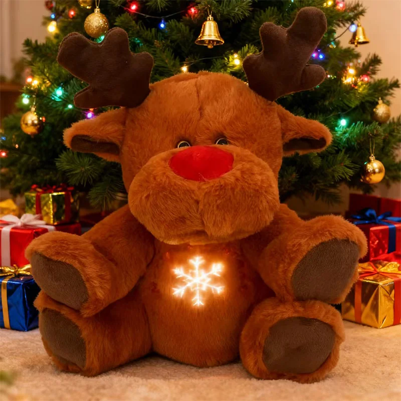 28 سنتيمتر تضيء إِلْكَة عيد الميلاد وسائد فخمة دمى الحيوان يضيء لعب هدايا للأطفال المفضلة السنة الجديدة ديكور عيد الميلاد احتفالي