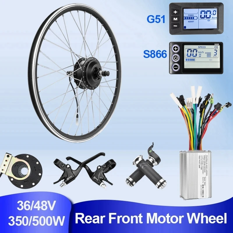 36V 48V 500W 350W Motor Wheel for Bicycle Brushless Gear Motor Electric Bike Conversion Kit 26in 28in Ebike Motor Kit