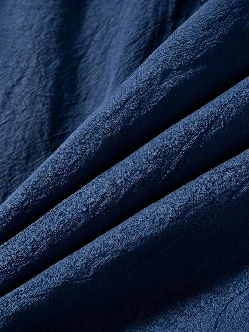 Herren-Leinenhemd für Frühling und Herbst, lässiges Langarmhemd mit Knöpfen, lockerer Schnitt, strukturierte Oberseite, leichtes Resort-Outfit für Herren – Detail 11