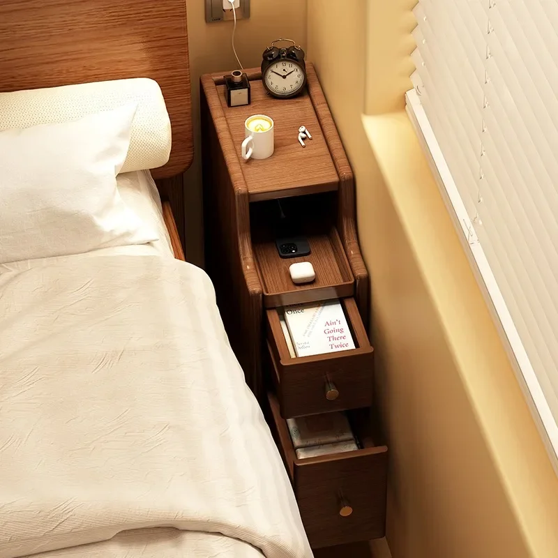bedside bedside table Solid wood small apartment high-grade extremely narrow bedside telescopic locker ultra-narrow household
