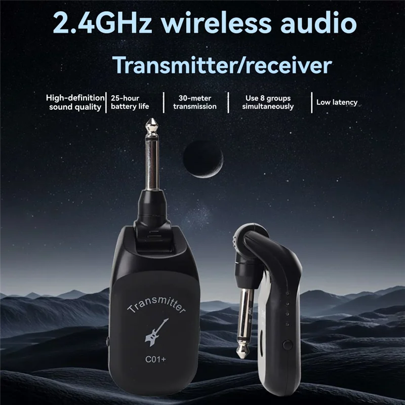 AS95-C01+ 일렉트릭 기타용 호환 충전식 무선 전송 시스템 기타 오디오 송신기 수신기 픽업