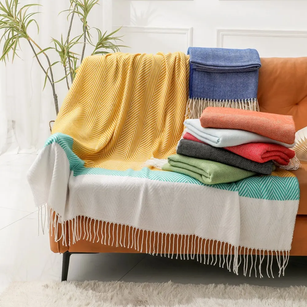 

Retro American Style bed Blanket Herringbone Woven Blanket Sofa Decorative Blanket Wall Hanging Tapestry Carpet