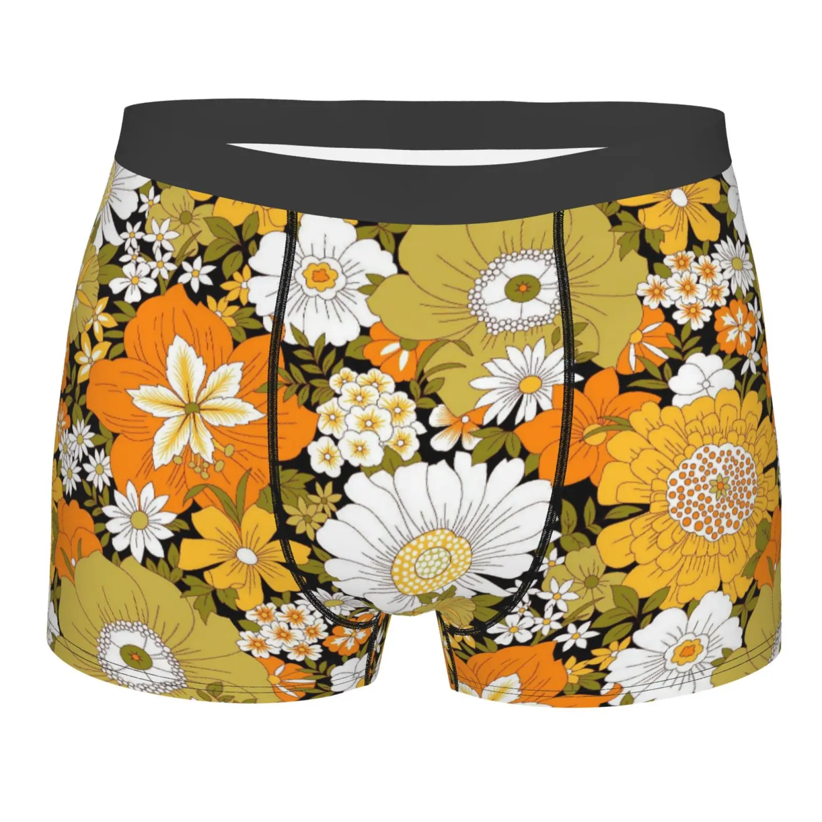 

Colorful Boho Floral Bright Blossoms Print Underwear Men Stretch Boxer Briefs Shorts Panties Soft Sexy Underpants for Male