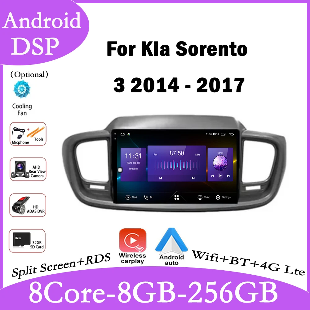 

10 lnch QLED IPS DSP Android 14 For Kia Sorento 3 2014 - 2017 Car Radio Stereo GPS Carplay Multimedia BT Video Player Navigation