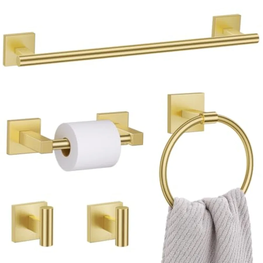 

5 Pieces Bathroom Hardware Set Towel Bar Set Includes 23.6" Towel Bar Towel Ring Holder Toilet Paper Holder and Two Towel Hooks