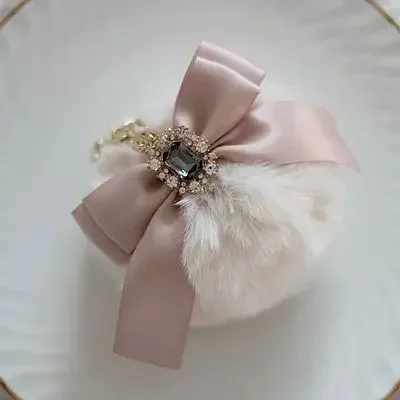 Japanese Pearl Rhinestone Gem Bow Fur Ball Bag Charms Handmade Dream Bag Hanging Chain Pendant Fuzzy Ball Pendant for Handbags