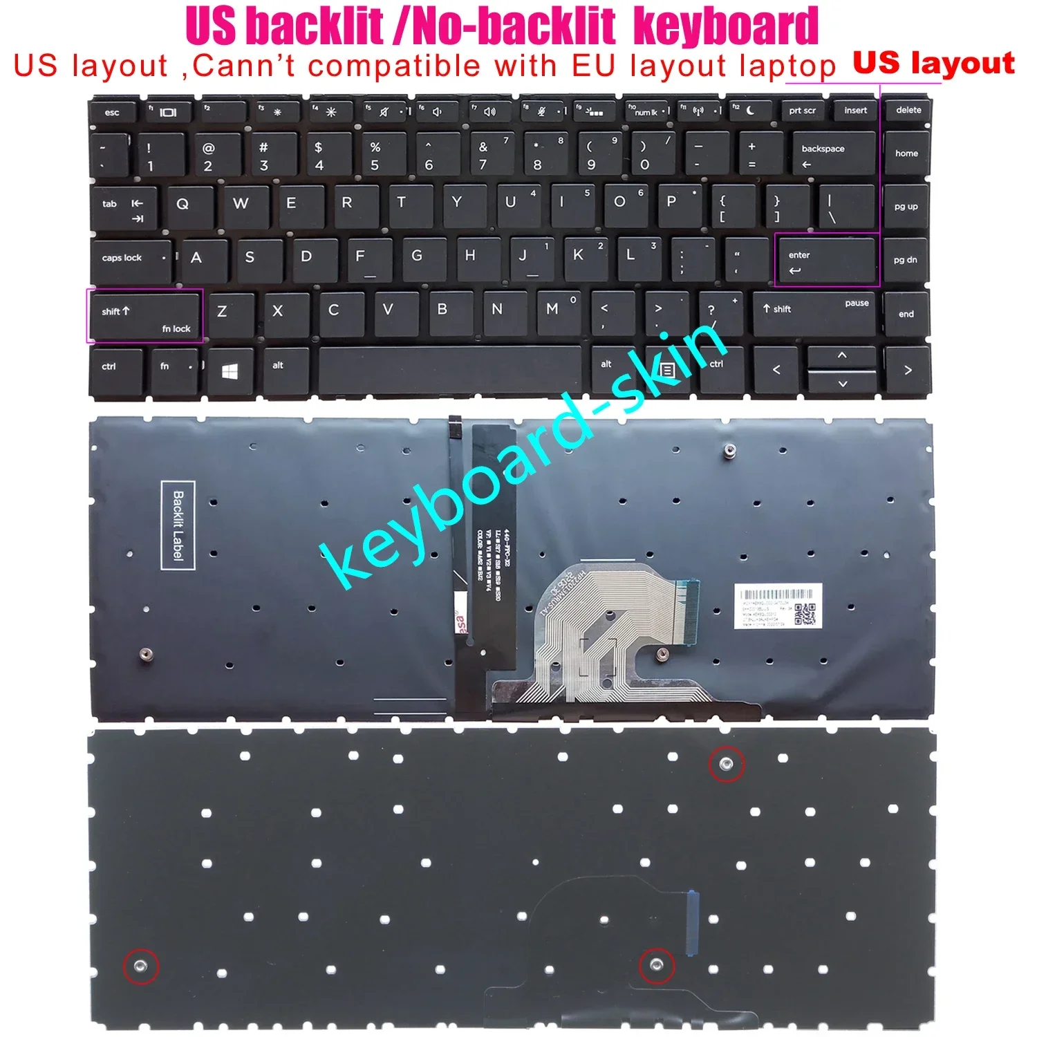 US Backlit /No-backlit Keyboard For HP ProBook 440 G6 G7,445 445R G6 G7,zhan 66 pro 14 G2 G3 HSN-Q15C HSN-Q17C HSN-Q21C HSN-Q24C