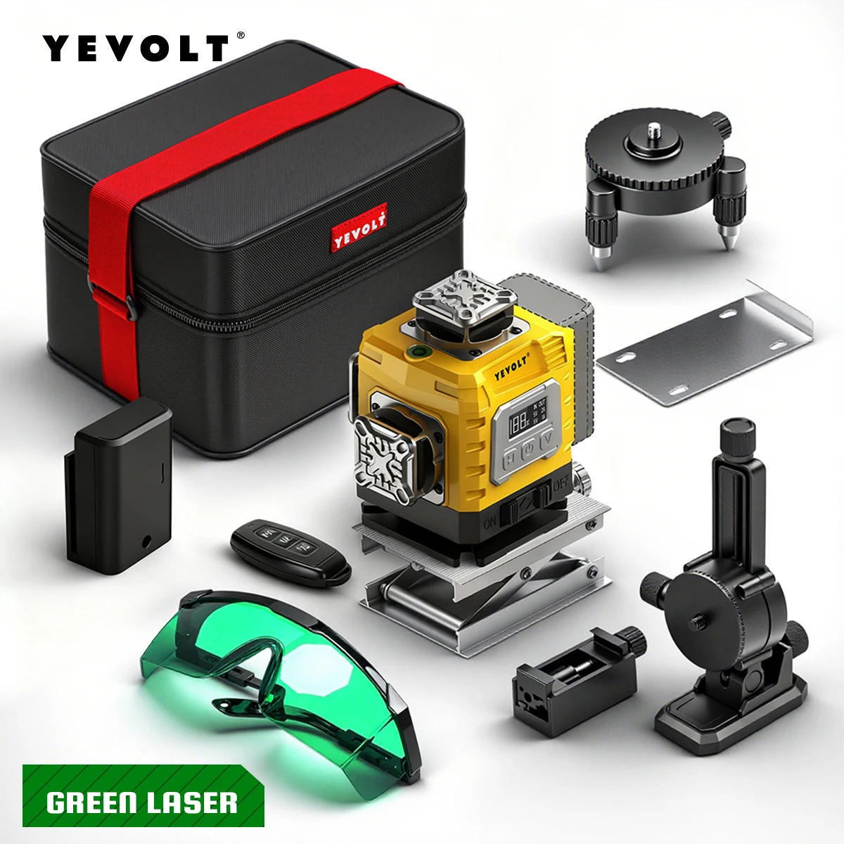 YEVOLT niveau Laser avec luminosité réglable pour outils de travail au sol carrelage Laser à lignes transversales vertes outils d'auto-nivellement 4D 16 lignes