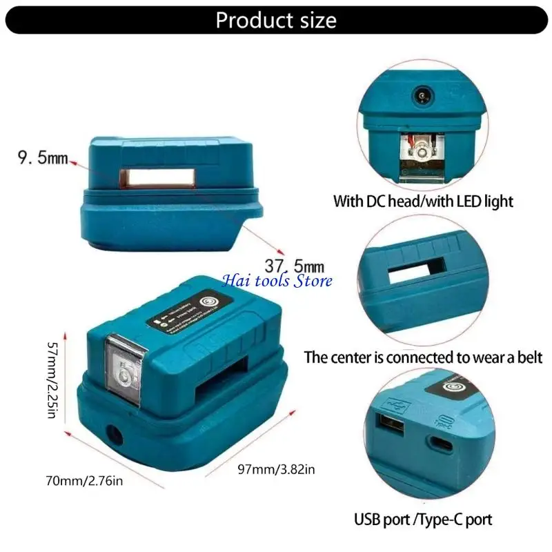 X37E Battery Adapter ABS Conversion Unit for 14.4V/18V Adding Light to Cordless Tool