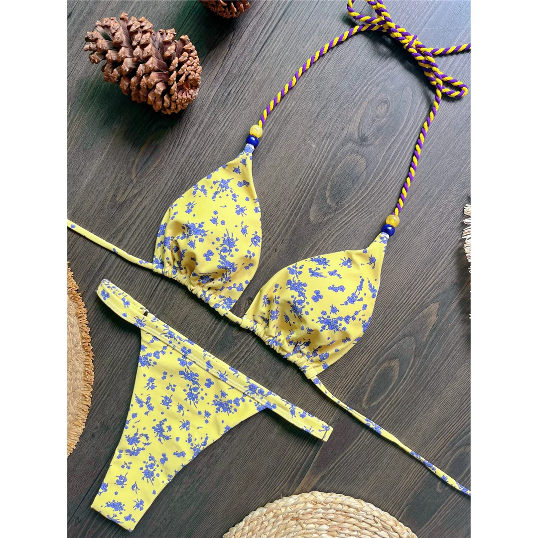 2026 Blumenmuster Neckholder-Bikini Damen-Badeanzug Zweiteiliger Bikini-Set mit Polsterung Badebekleidung Badeanzug V8470 – Detail 4
