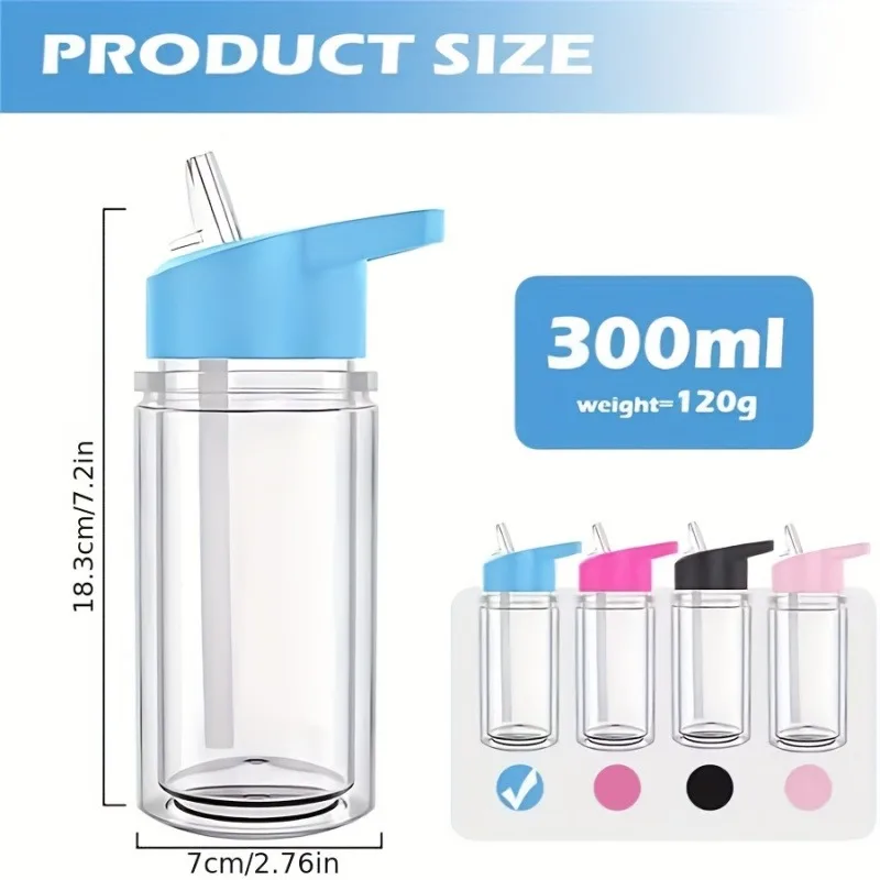 

Reusable Double Layer Water Bottles With Lid Straw 10oz DIY Sparkling Drinkware Transparent Plastic Cups with Pre-Drilled Holes