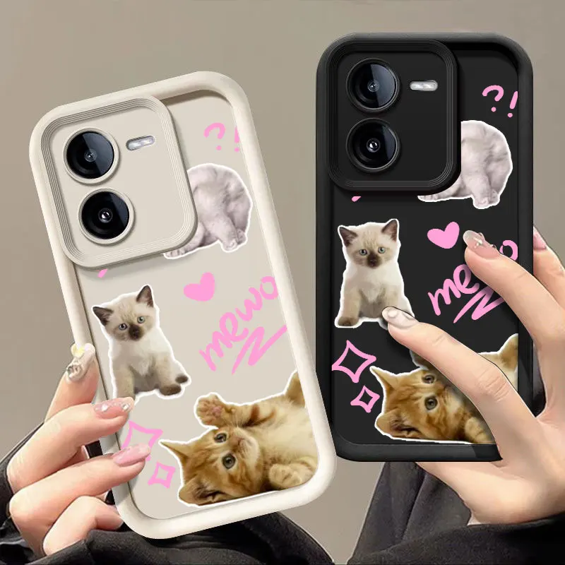 Cute Cat Fashine Phone Case For VIVO X60 X70 X80 X90 X100 V23 V23E V25 V27E V27 V29 V30 V40 5G Shockproof Soft Cover Shell