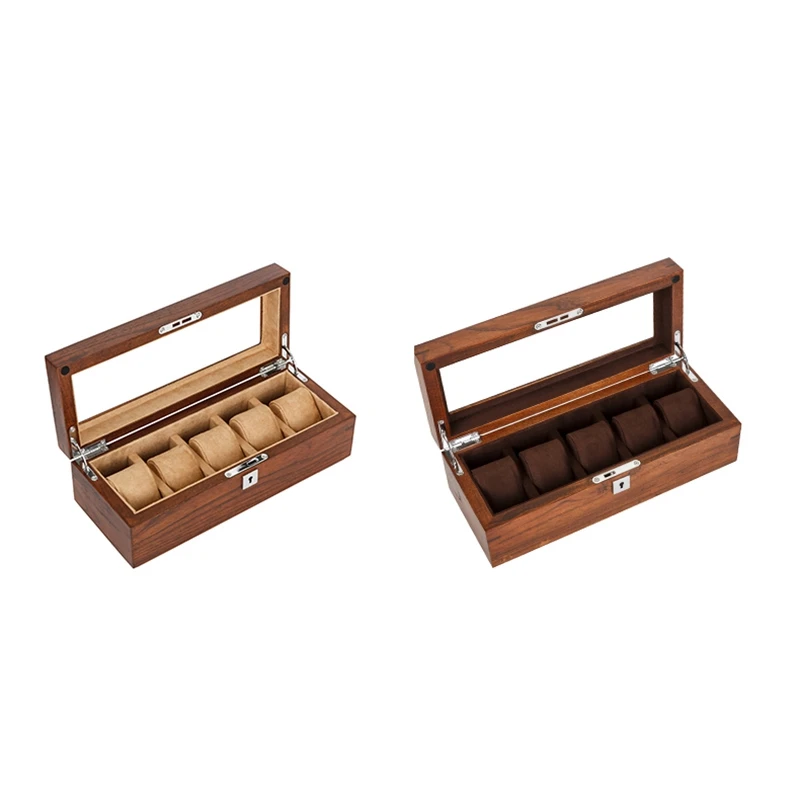 

Tang 5 Slots Wood Watch Storage Boxes Case Mechanical Men's Watch Storage Case Lock Wooden Display Jewelry Gift Box