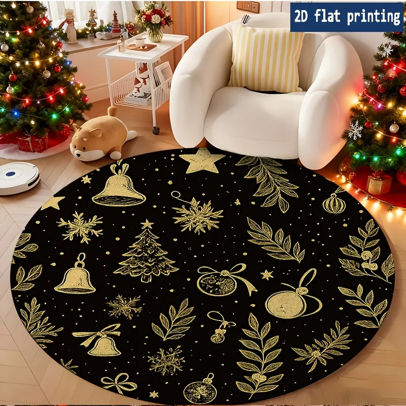 Vintage Frame Border Star Topper Xmas Tree Circular Rug homer Entry Sofa Chair rug Bedroom Bedside Holiday Present Washable Rug