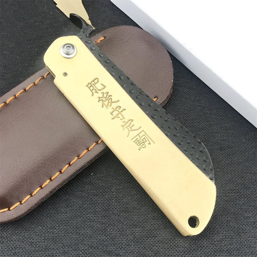 Pisau Lipat Multifungsi, Bilah Baja Tempa 7Cr13Mov, Gagang Kuningan, Pisau Buah, Alat EDC untuk Berkemah dan Memancing di Luar Ruangan