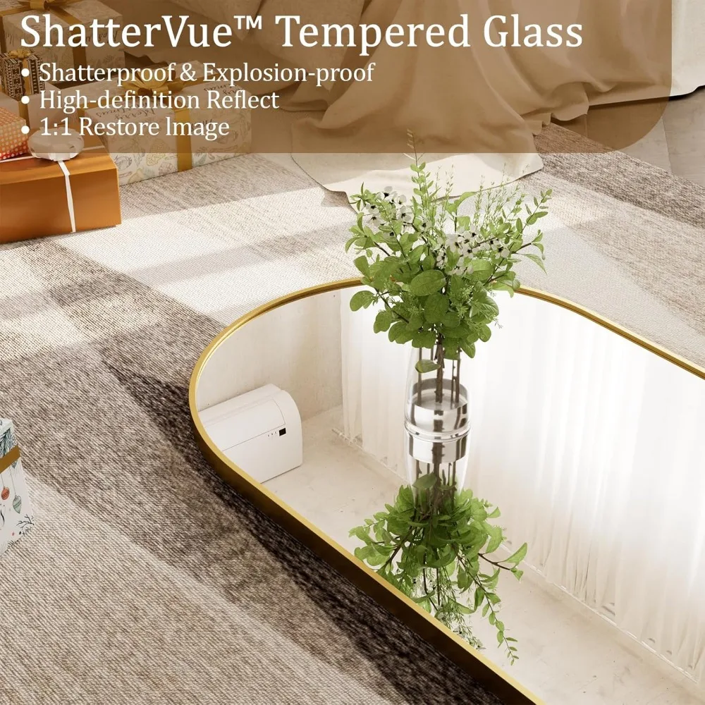 Gewölbter Bodenspiegel in voller Länge, 65 x 24 Zoll, Aluminiumrahmen, Wand- oder Bodenmontage, großer Körperspiegel