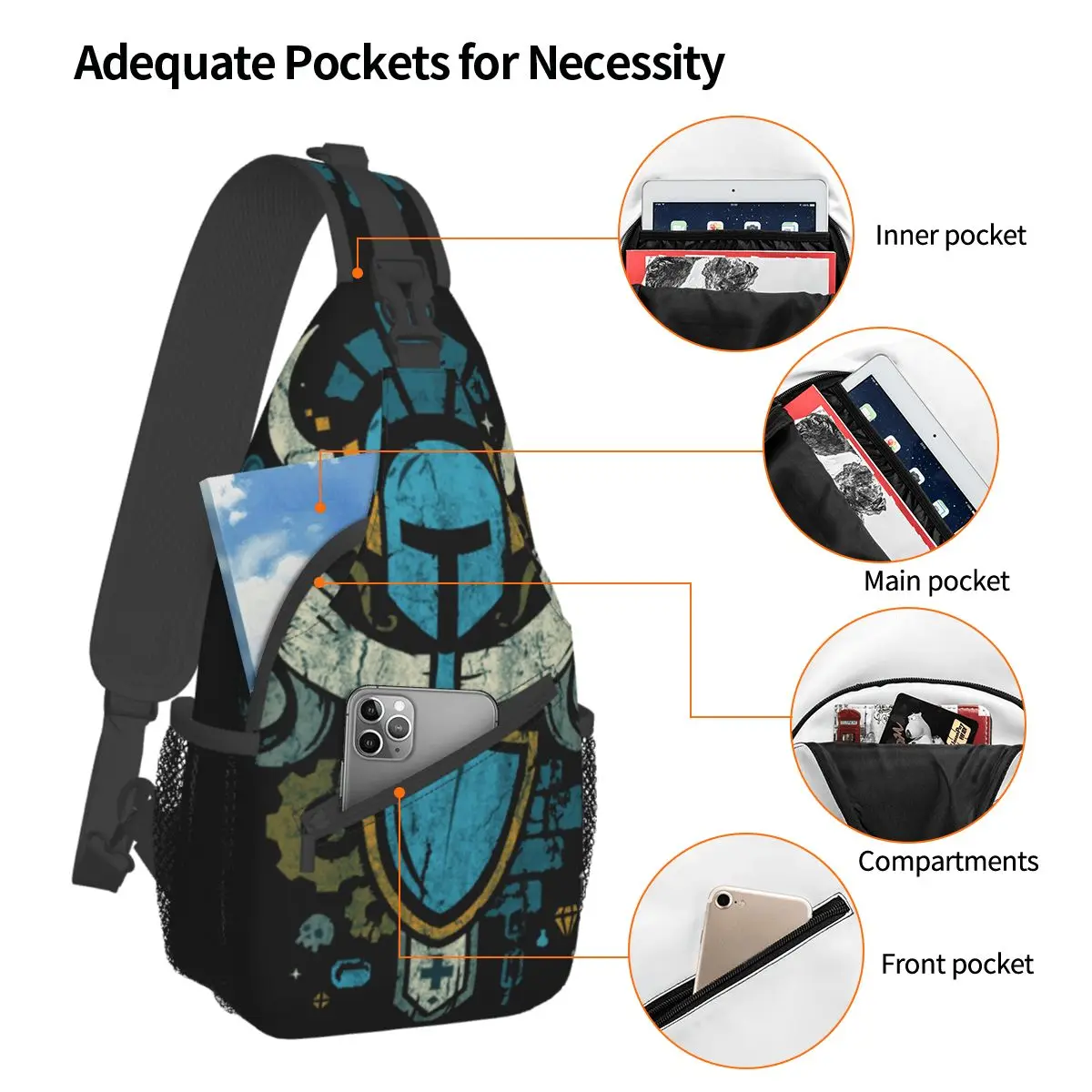 Shovel Knight Shovelry Crossbody Sling Bag Small Chest Bag Game Yacht Club Shoulder Backpack Daypack Hiking Outdoor Biking Bag