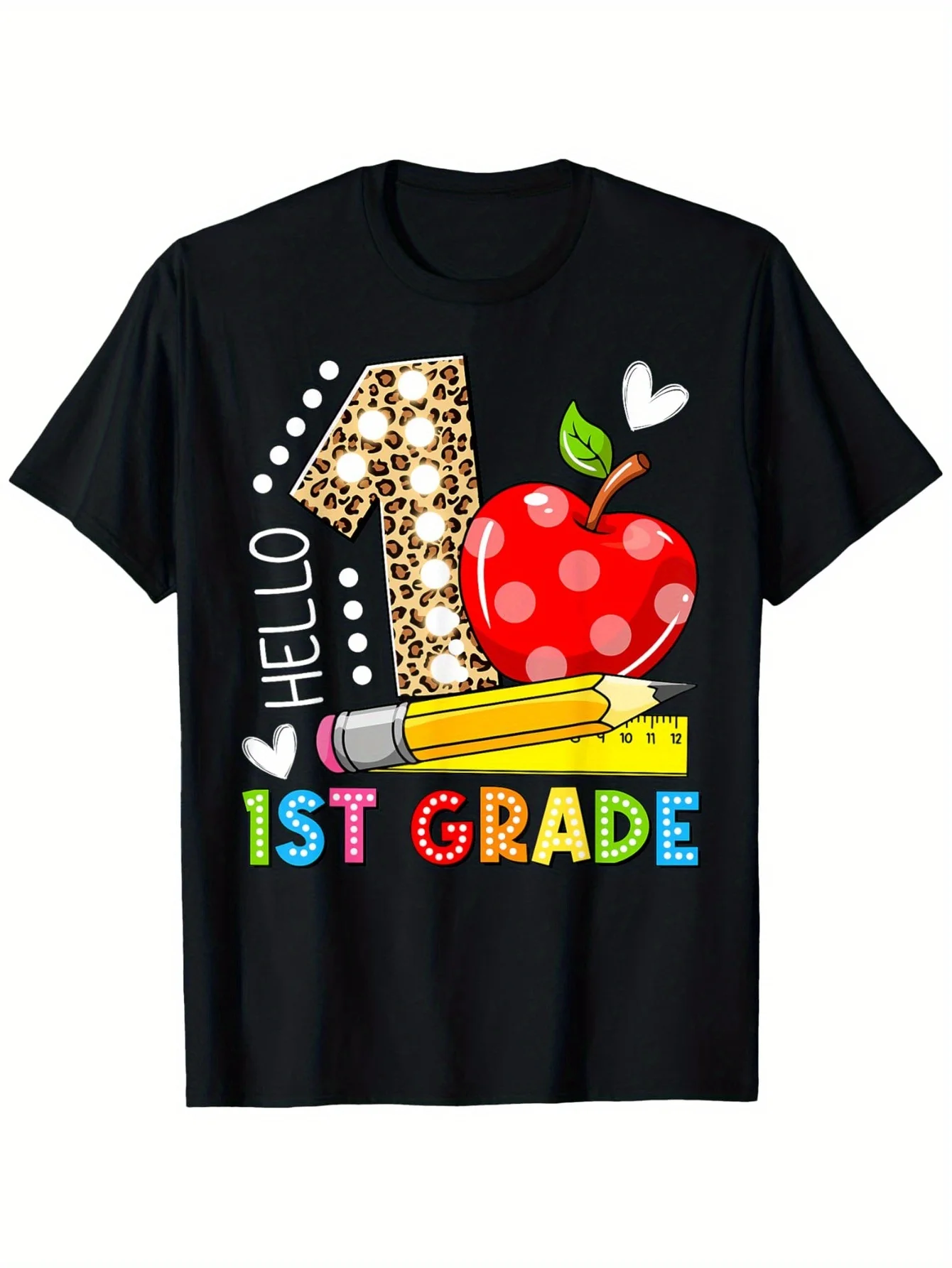 

Boys First Day Of School Hello 1St Grade T-Shirt, Casual Comfortable Top Streetwear Fashion Casual Summer Tee, Short Sleeve Tee