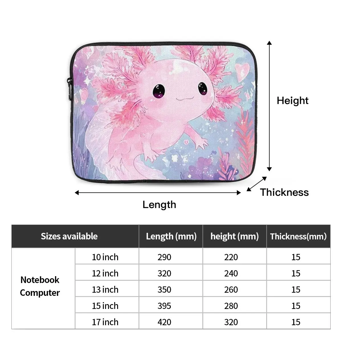 Cute Cartoon Axolotl In Coral Reef  Case Pouch 10 12 13 15 17 Inch For Macbook Air Pro Tablet Shockproof Case Bag