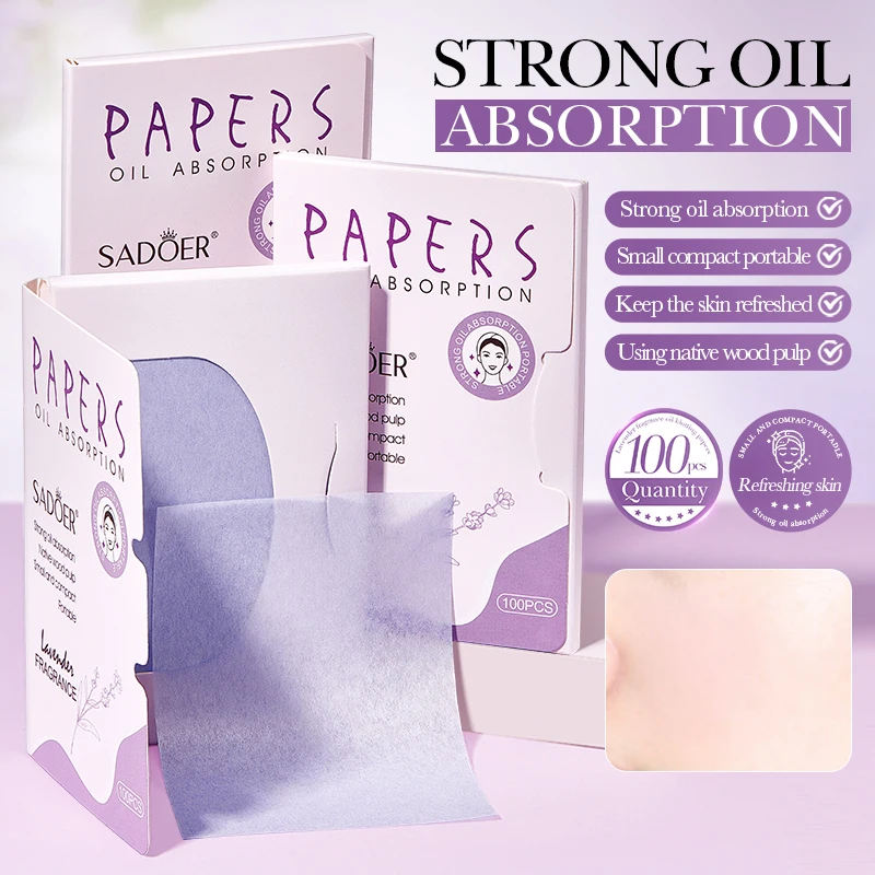 100pcs/box SADOER Fragrance Facial Oil Blotting Papers Remove Makeup Anti Acne Refreshing Face Oil Absorbing Paper Sheets