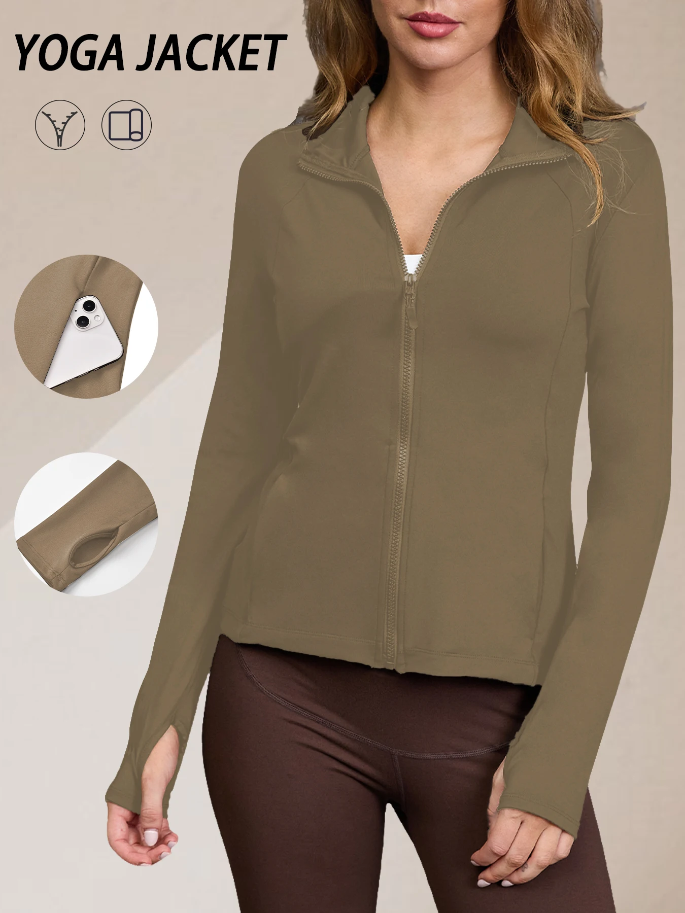 Women's Full Zip Yoga Jacket with Thumb Holes for Running Hiking Workout & More