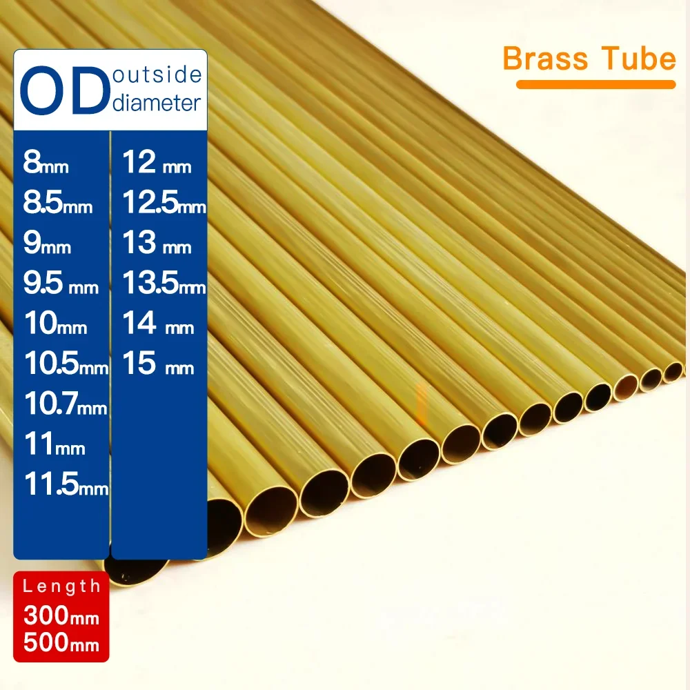 Brass Tube Od8-15mm Length300 500mm Round Brass Alloy Pipe Straight Small Outer Diameter Draw Precise Thickness0.2-3