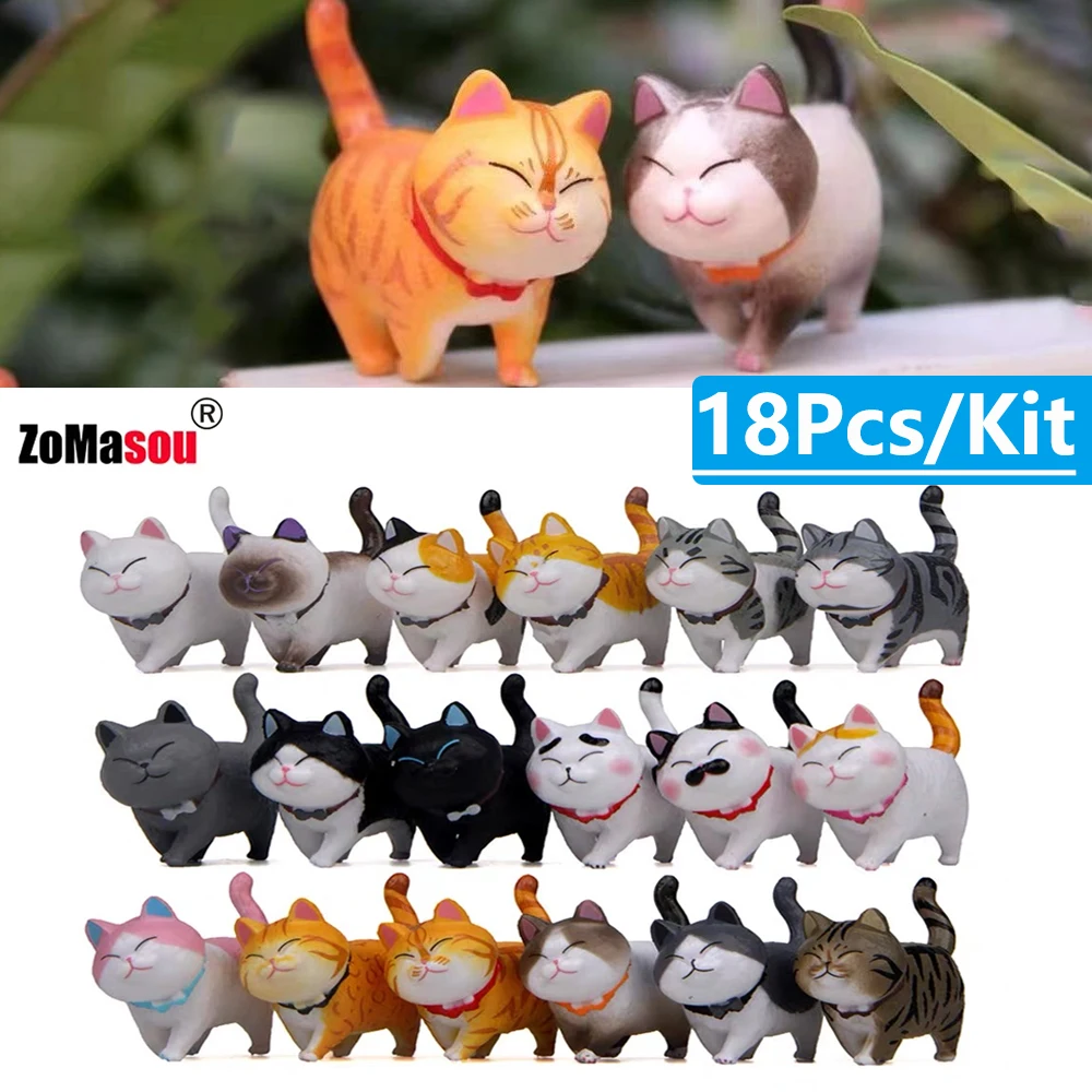 9/18PCs Mini Cute Cat Ornaments Kawaii Kitten Figurines for Birthday Gift Home Decor Car Interior Desktop Model Garden Accessory