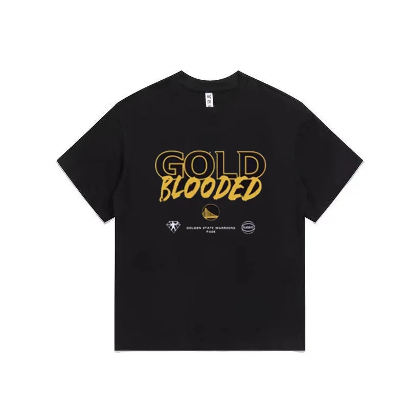 Camiseta Masculina Solta de Algodão para Treino de Basquete, Manga Curta, Estilo Americano Golden State Warriors, Camisa Casual de Verão