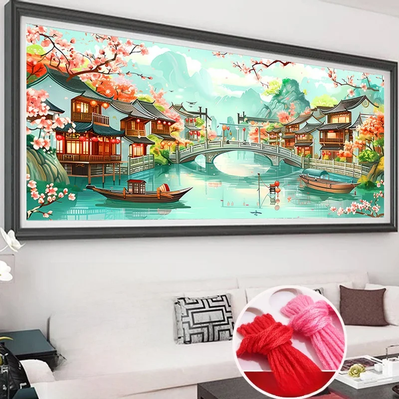 

MonaLisa Large Size Cross Stitch Landscape Painting Memory of Jiangnan New 2026 Home Living Room Canvas DIY Embroidery Kit
