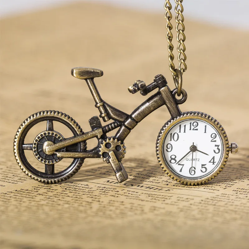 Silver Bronze Retro Bike Bicycle Design Pocket Key Ring Clip Clasp Bag Watch Quartz Watch Metal Deco Watches