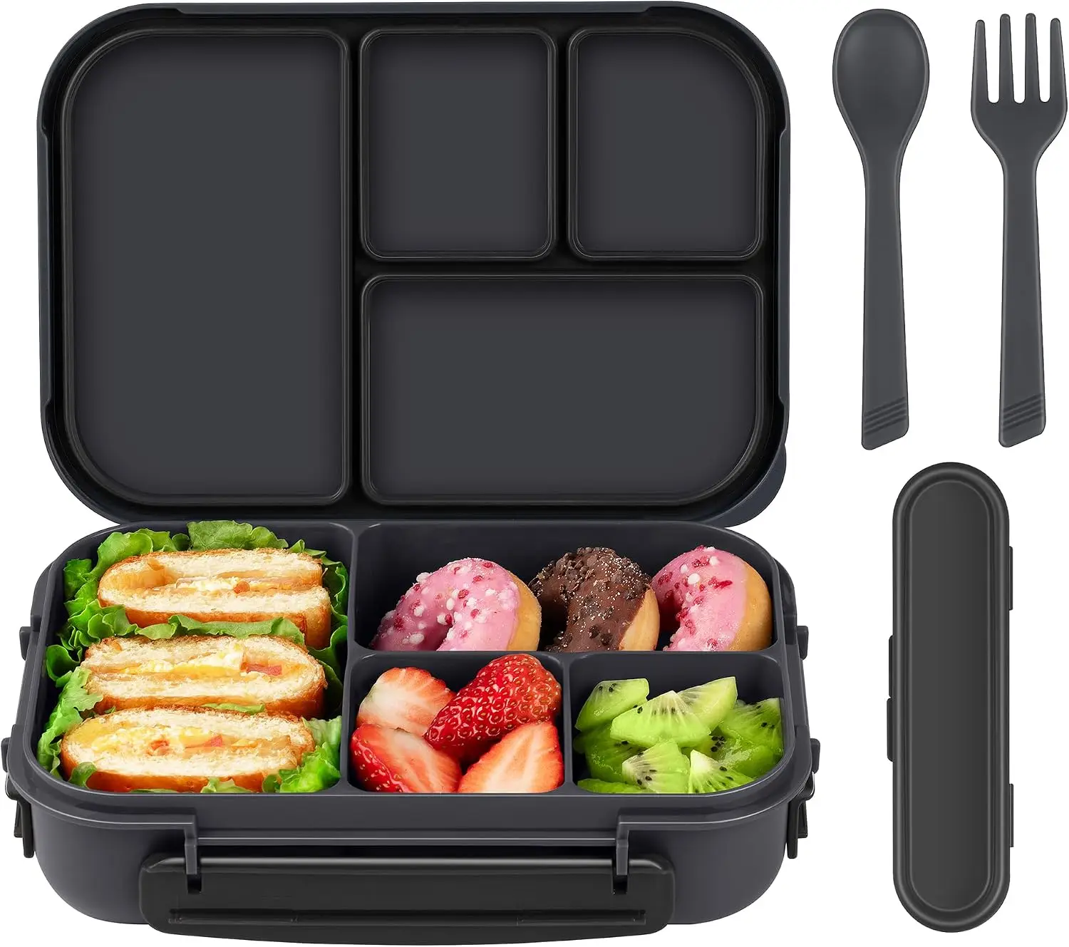 1200ml 4 Compartment Bento Lunch Box for Adults Kids Toddler, Leakproof Lunch Containers with Utensil, BPA Free, Microwave Dishwasher Freezer Safe