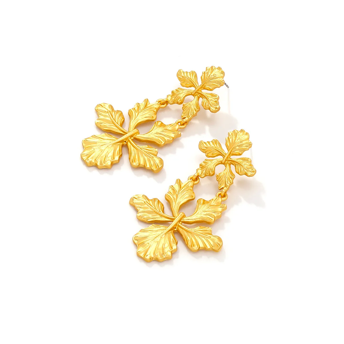 Exaggerated new light luxury hollow dumb gold laminated flower earrings creative design sense alloy flower earrings