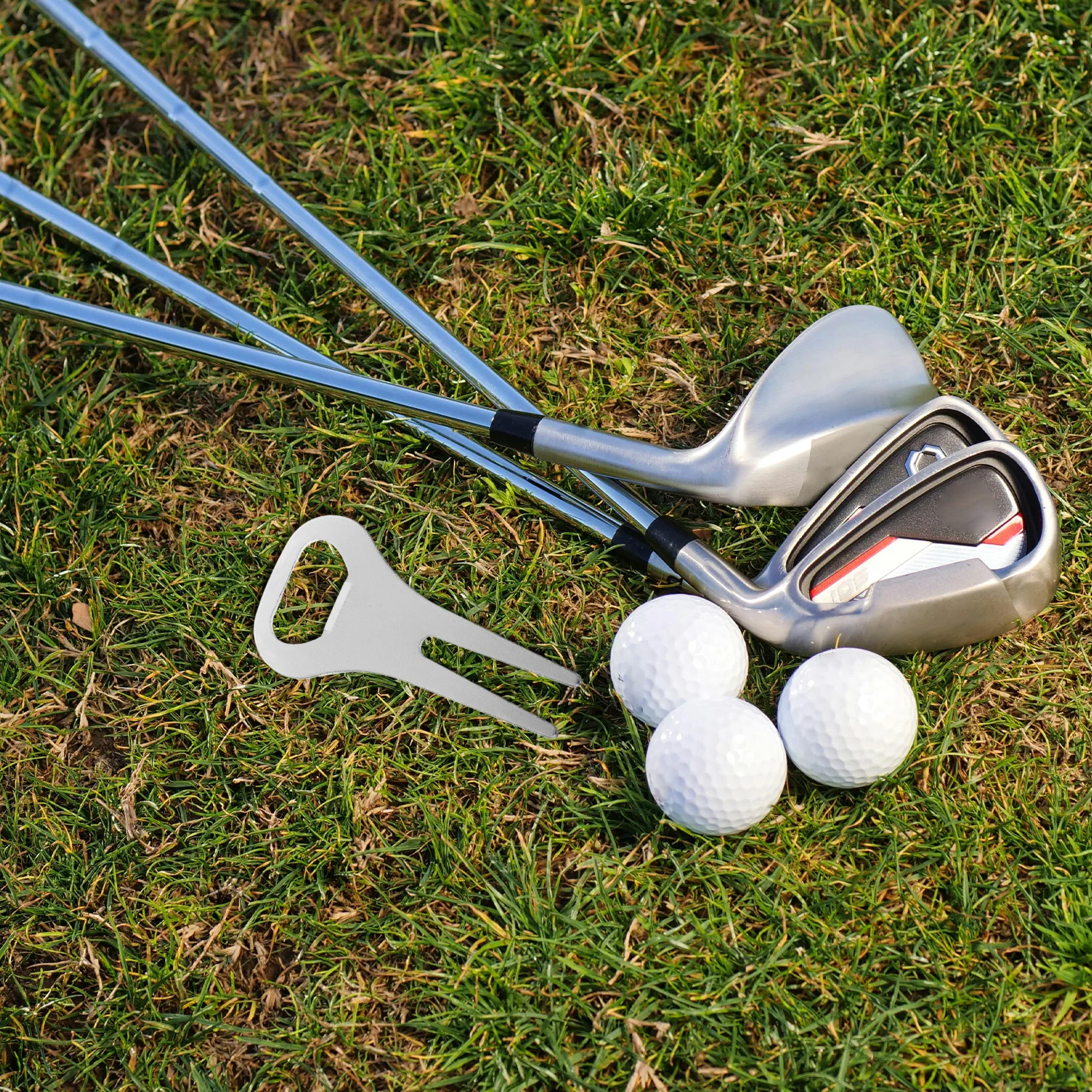 1Pair Zinc Alloy Golf Divot Tool Green Fork Bottle Opener Ergonomic Design Turf Repair Fork Golf Accessories Essential