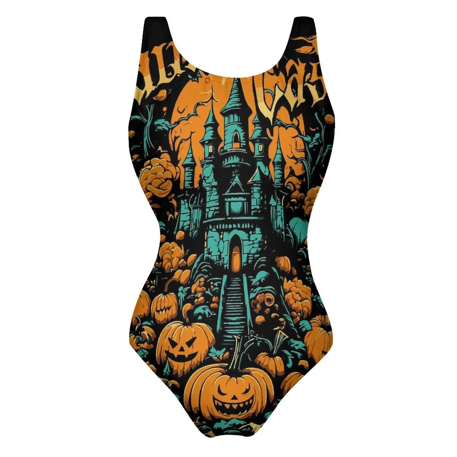 Halloween Pumpkins Swimsuit Haunted House Push Up Swimwear One-Piece Sport Bathing Suit Swimsuits Sexy Design Beach Wear