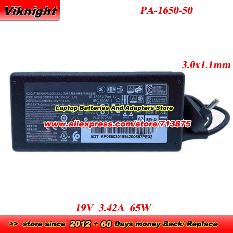 PA-1650-50 LPS AC Adapter 19V 3.42A 65W Charger for Laptop Power Supply A18-065N3A with 3.0x1.0mm tip