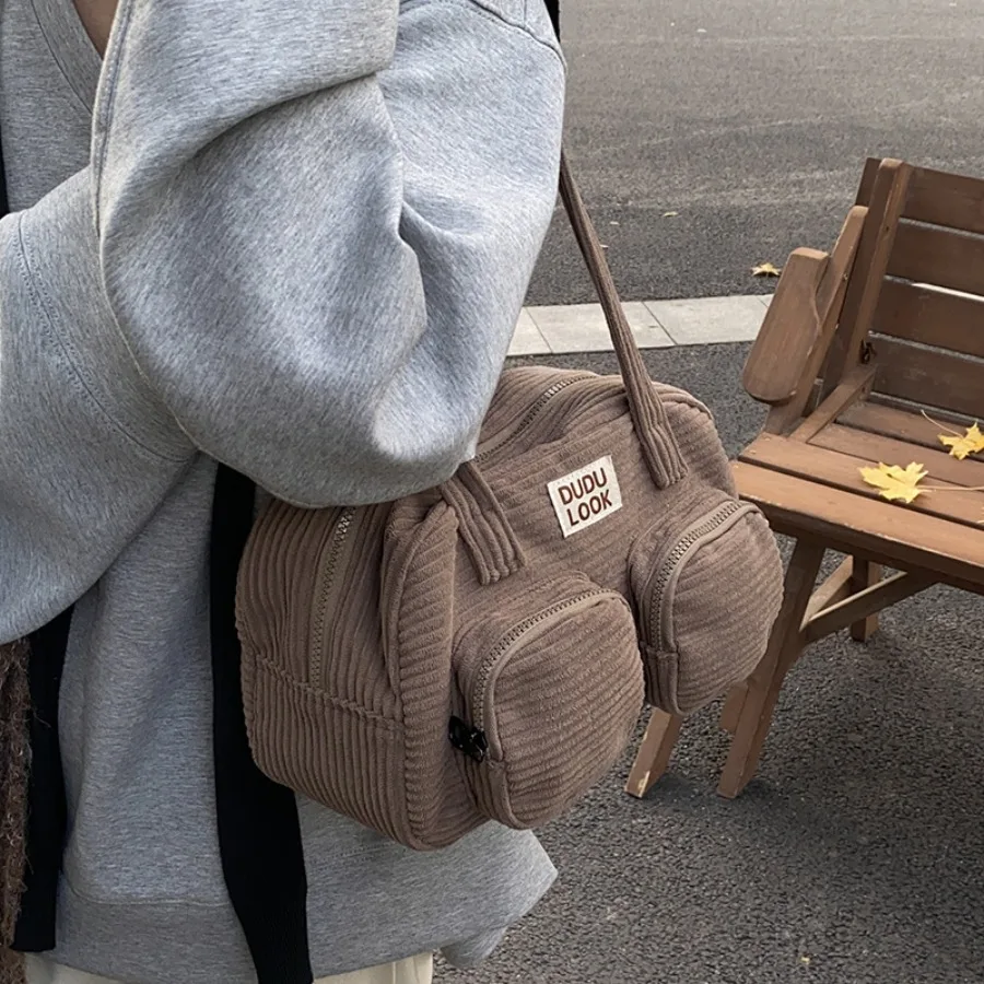 

Autumn/winter fashionable casual stylish corduroy bag versatile texture single-shoulder women's handbag handheld Boston bag