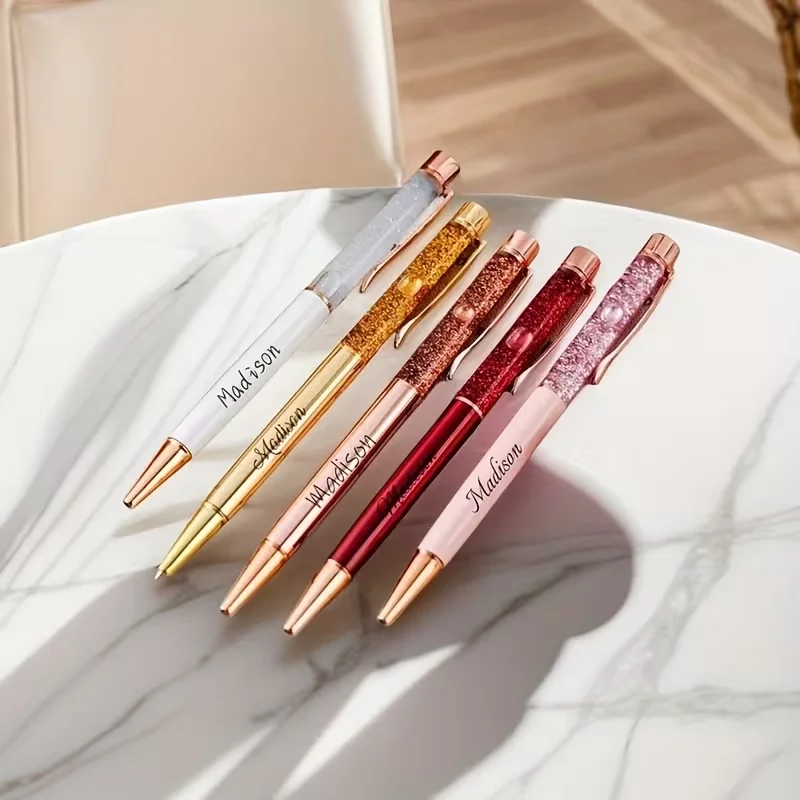 1Pcs Personalized Custom Engraved Gold Powder Liquid Sand Pen Creative Ballpoint Pen Rotating Glitter Ballpoint Pen, Custom Liquid Sand Ballpoint Pen, Women's Gift, Stationery, Office Supplies, Writing Tools
