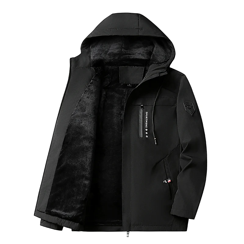 

Autumn Winter Thick Fleece Hooded Jacket Men Korean Trendy Jackets for Men Fleece Thickened Windproof Coat Hooded Puffer Jacket