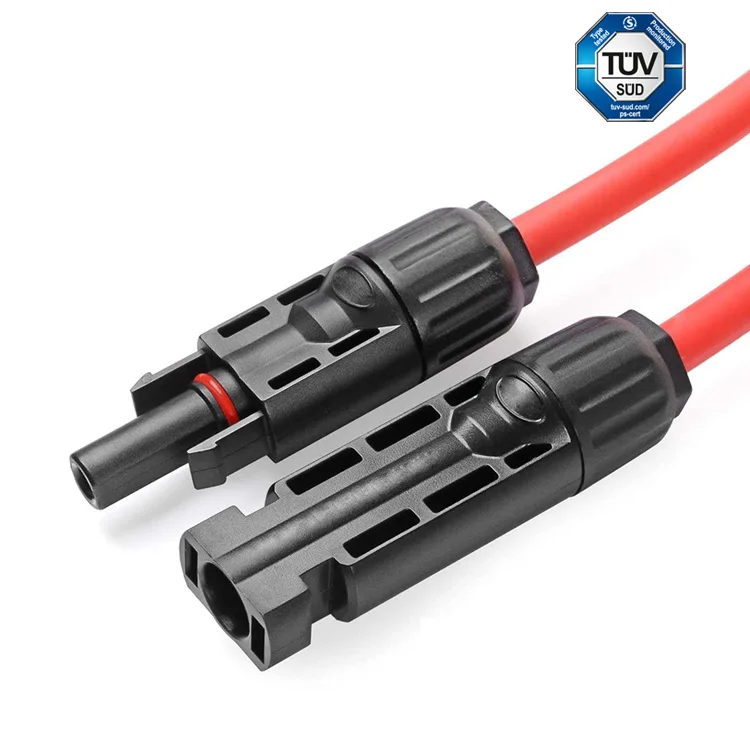 TUV UL Twin Core Solar Extension Cable 2.5/4/6mm² 10/12/14AWG Black Red Copper Wire with Connector for Solar PV Power Generation