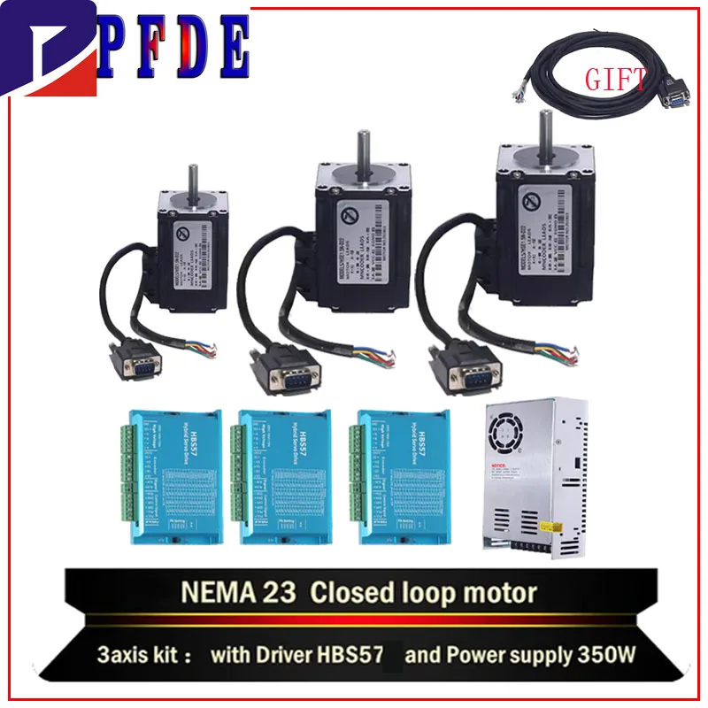 3 Axis Nema 23 Hybird Servo Motor Set Boat Engine：Driver HBS57+57 Hybird Closed Loop 3N.m 2 Phase Stepper Motor  for Engraver