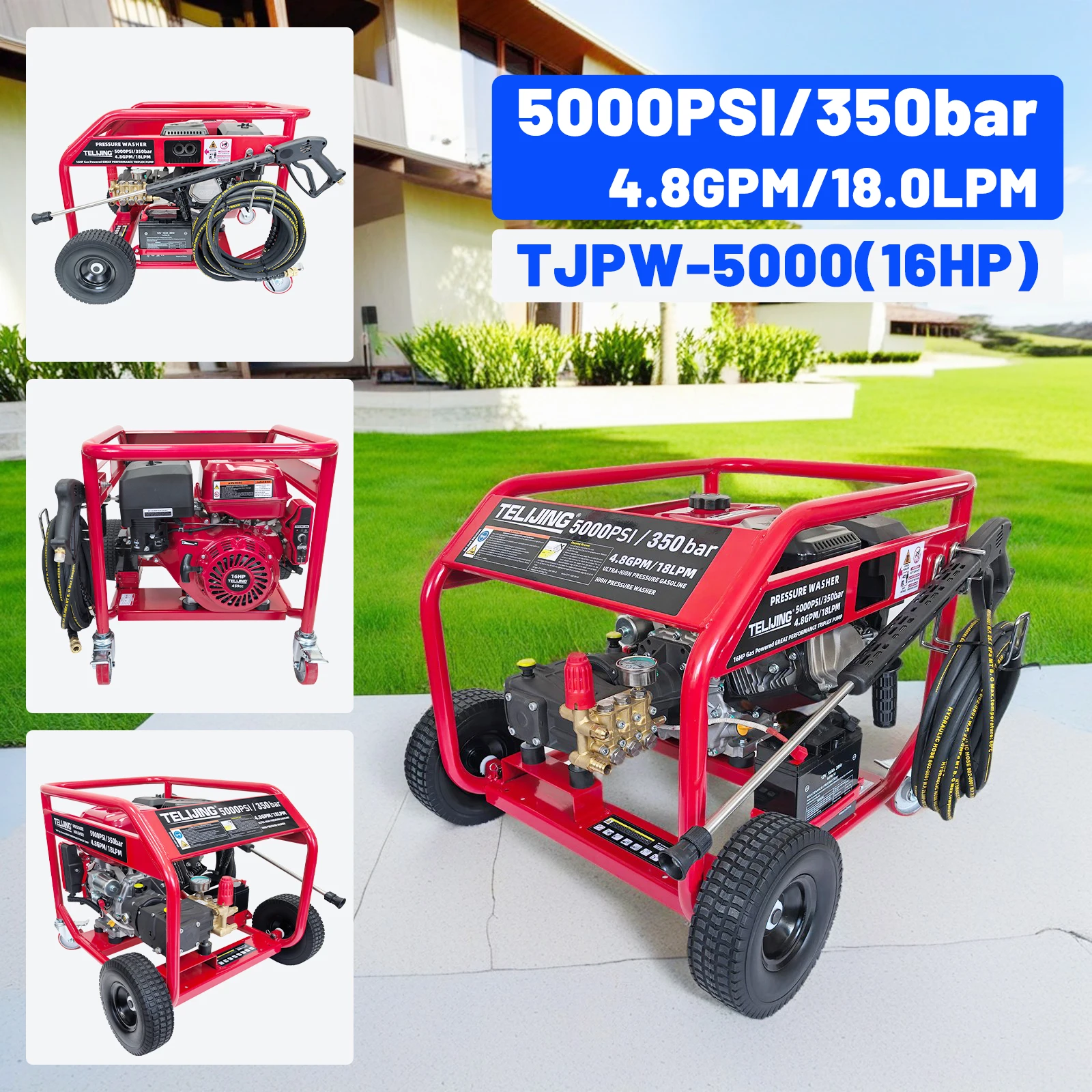 New Heavy Duty High Pressure Cleaner 350bar/5000psi /Petrol Powered Adjustable Pressure for Car Wash Shops and Optics