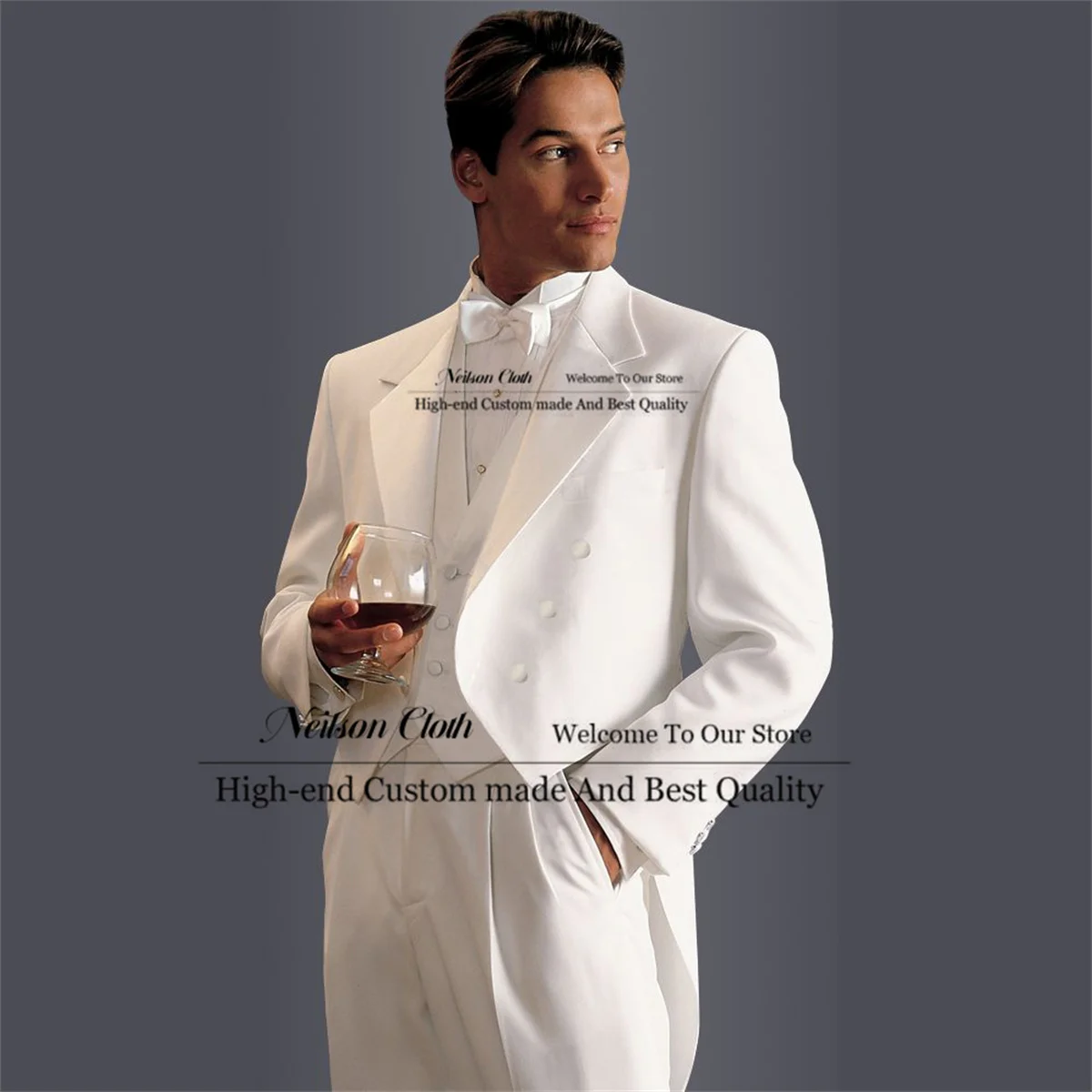 

Formal White Men Suits Notched Lapel Groom Wedding Tuxedos 3 Pieces Sets Tailcoat Male Prom Blazers Slim Fit Terno Masculino