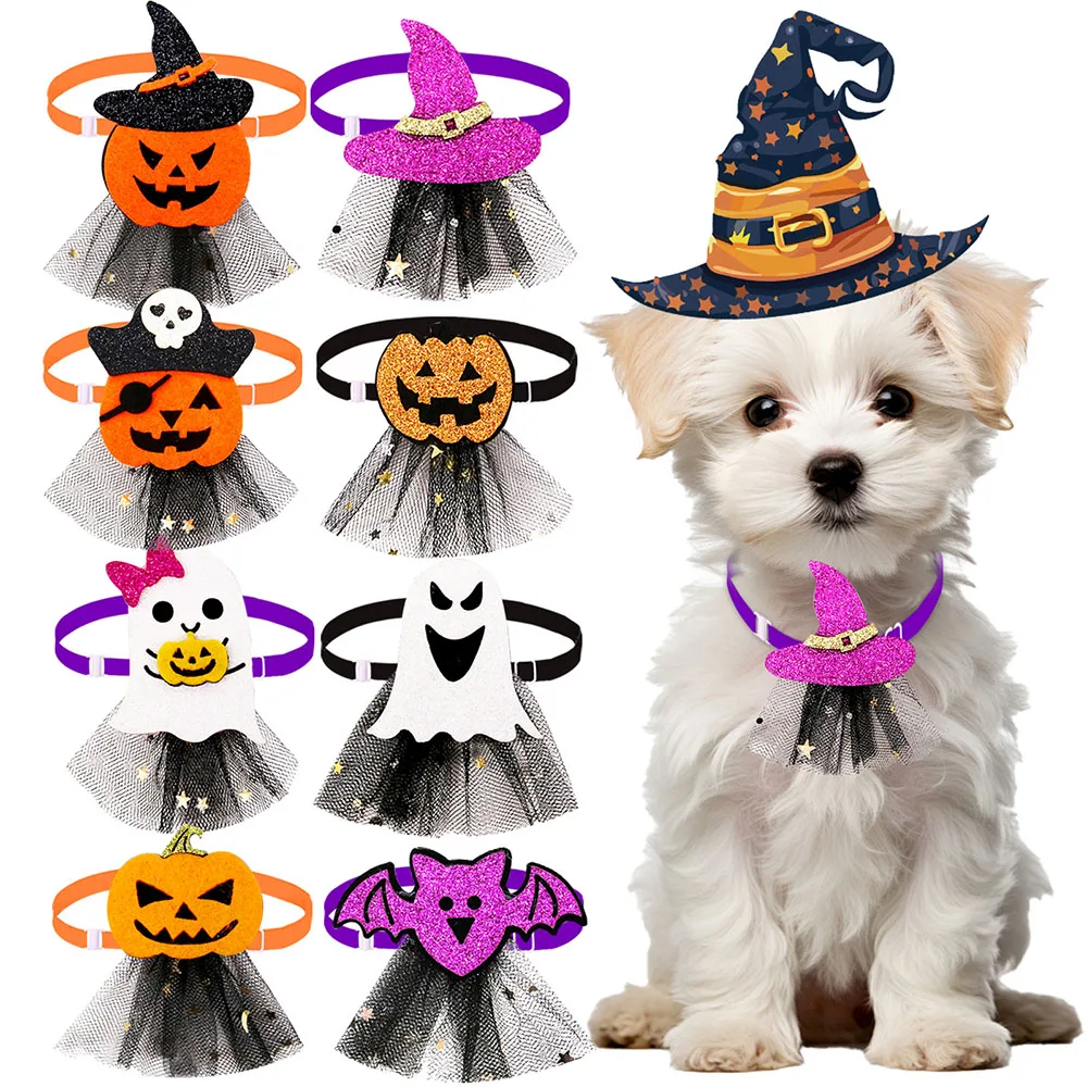 

20PCS Handmade Dog Collars Halloween Party Dog Bowties Pet Neckties For Dogs Lace Dog Bow Ties Pet Grooming Accessories