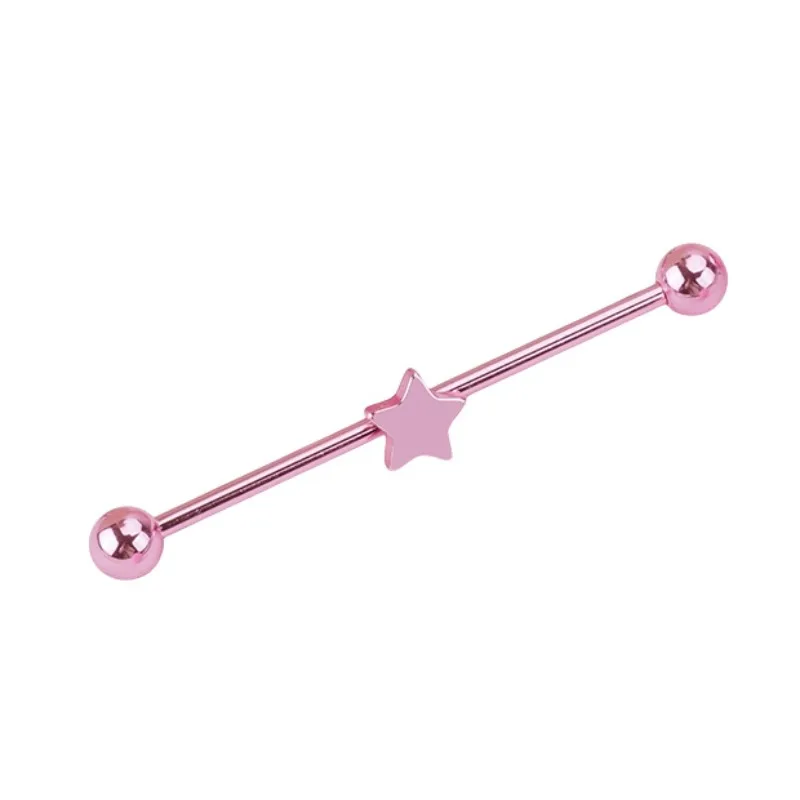 Star Heart Shape Gradual Change Color Ear Bridge Stainless Steel Long Stud Earrings Barbell Double Ear Hole Earbone Nails