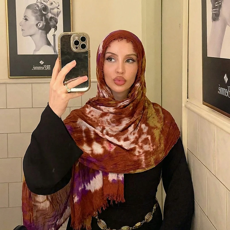 Muslim Modal Hijab Women Ramadan Watercolour Floral Print Scarf Bohemian Soft Breathable Shawl Wrap Islamic Turban Headscarf view 4