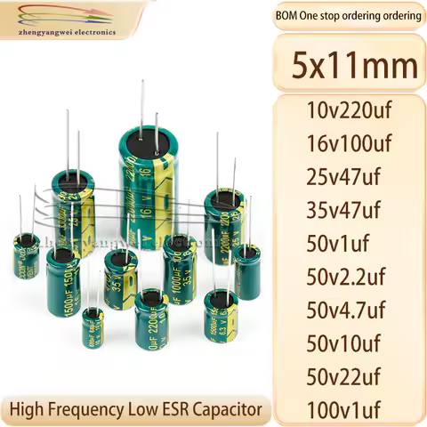10v220uf 16v100uf 50v2.2uf 50v4.7uf 25v47uf 35v47uf 50v1uf 50v10uf 50v22uf 100v1uf 5x11 High frequency low resistance capacitor