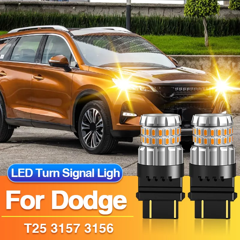 2PCS T25 3157 LED Turn Signal Light 3156 P27W Blub for Dodge Journey/Charger/Caliber, Yellow Indicator Blub Canbus No Error 12V