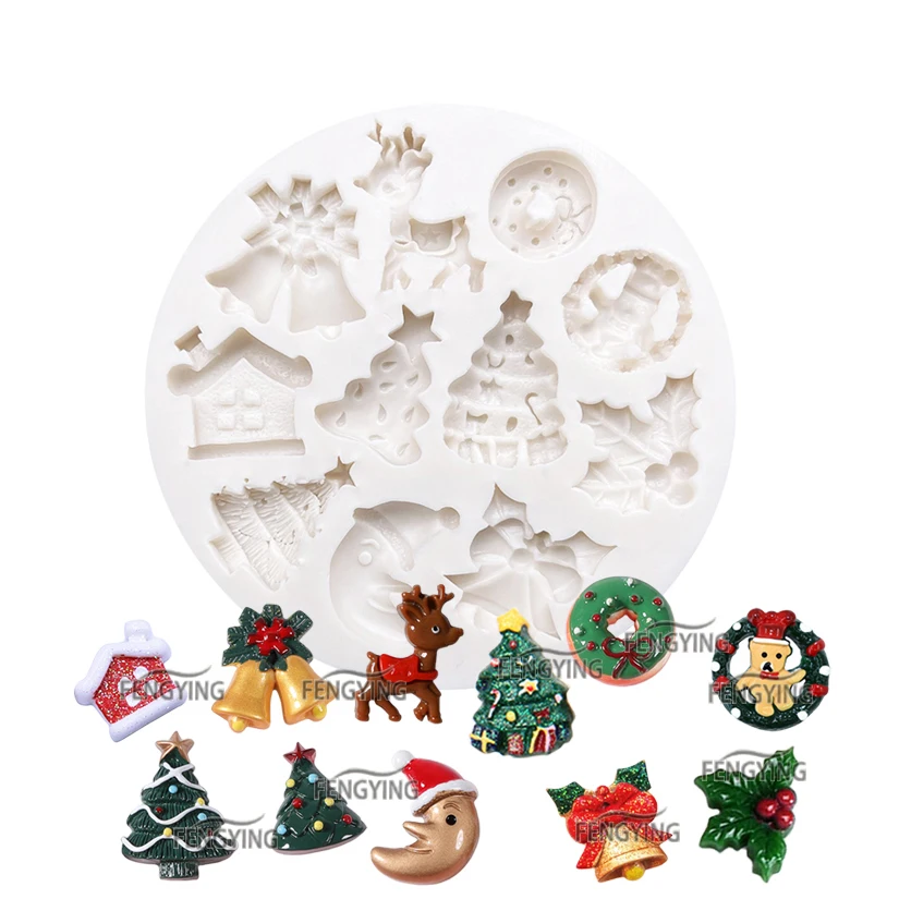 Ozdoby świąteczne Drzewo Renifer Jingle Bell Silikonowa forma do pieczenia babeczek Sugarcraft Fondant Narzędzia do dekoracji ciast