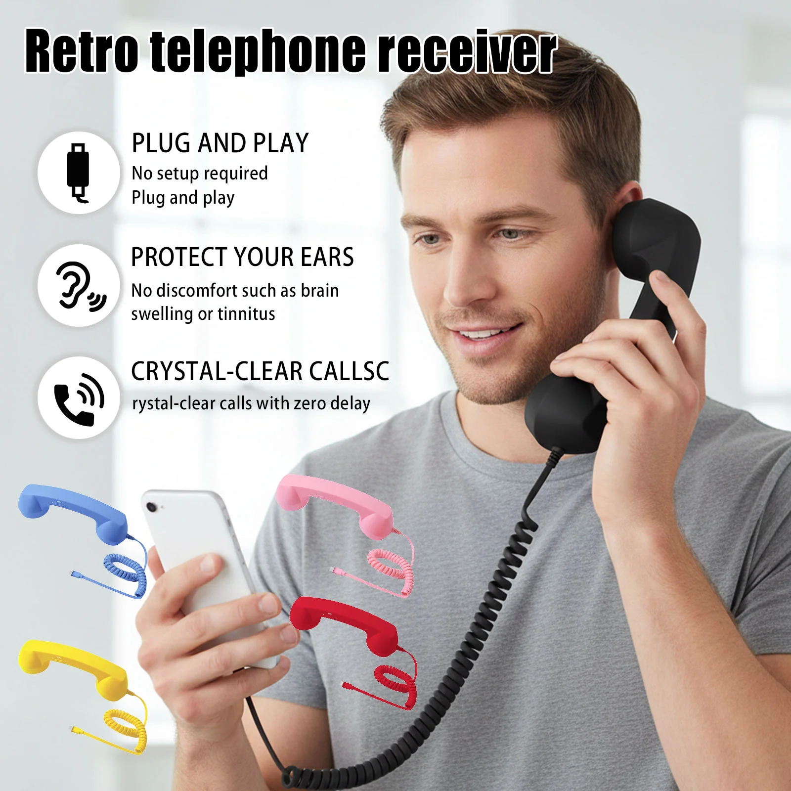 

Retro Phone Handset Type-C Creative Telephone Head Set Portable Vintage Phone Headset for Cell Meetings Mobile Video Conferences